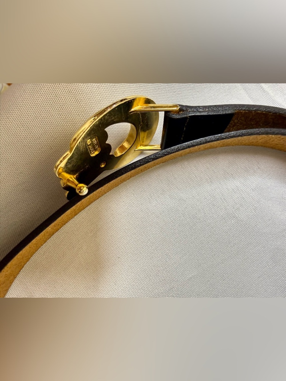 Navy Cowhide Leather Belt with Gold Buckle Pierre Cardin Made in Spain - Picture 10 of 13